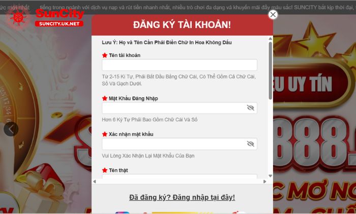 Dang ky Suncity 2 Quy trình đăng ký Suncity chỉ với 4 bước đơn giản